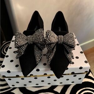 Jeffrey Campbell Black Suede Shoes with Sparkly Bow